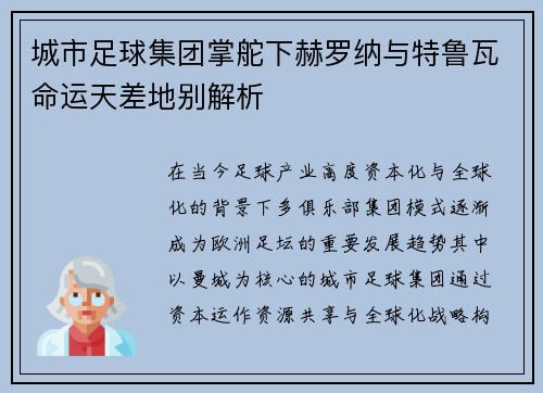 城市足球集团掌舵下赫罗纳与特鲁瓦命运天差地别解析